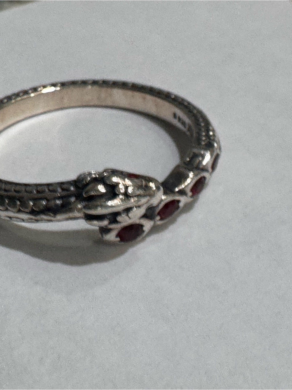 Pandora Sterling Silver Snake Ring with Red Stones
